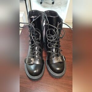 Sleek Black Lace-Up Combat Boots